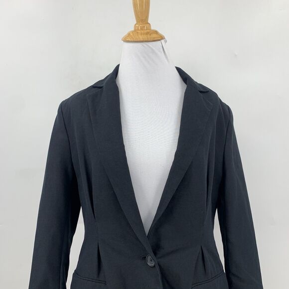 Joie Lian Pleated Blazer Womens 2 Caviar Black Quarter Sleeve Linen Blend Jacket - Picture 3 of 14
